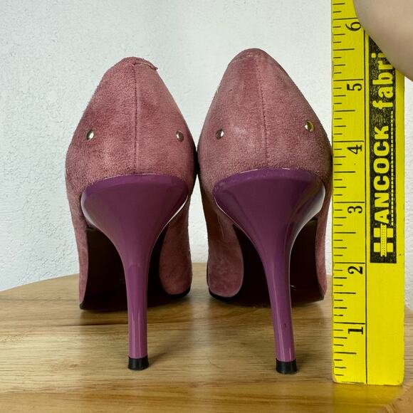 Y2K Via Spiga Pink Suede Studded Stiletto Pumps Square Toe Size 7 1/2 - Picture 7 of 8